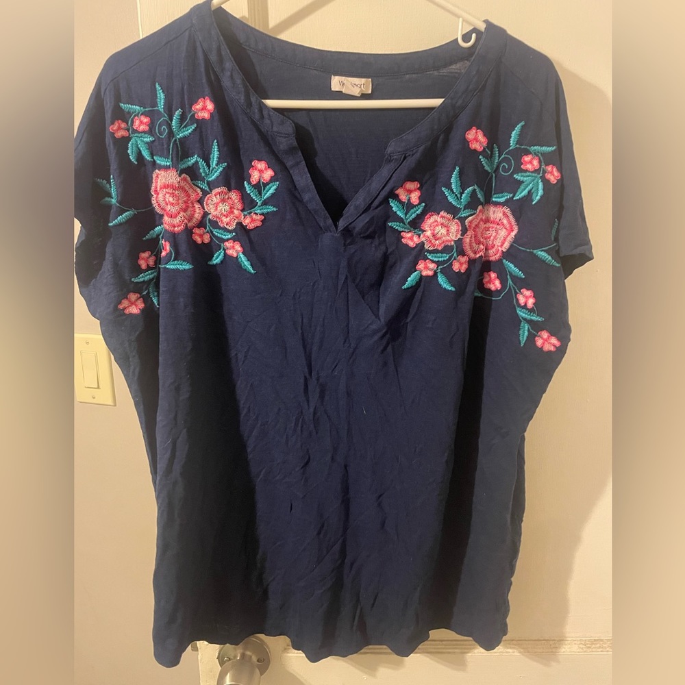Navy Blue Embroidered Blouse